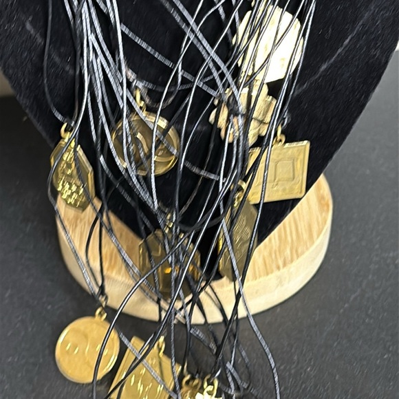 Statement Elegant Black Gold Multi-Strand Charm Necklace - Picture 2 of 9